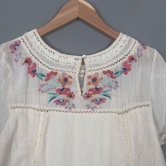 Umgee Ivory Embroidered Boho Dress S Cottagecore Floral Lace Gauze - Picture 3 of 8